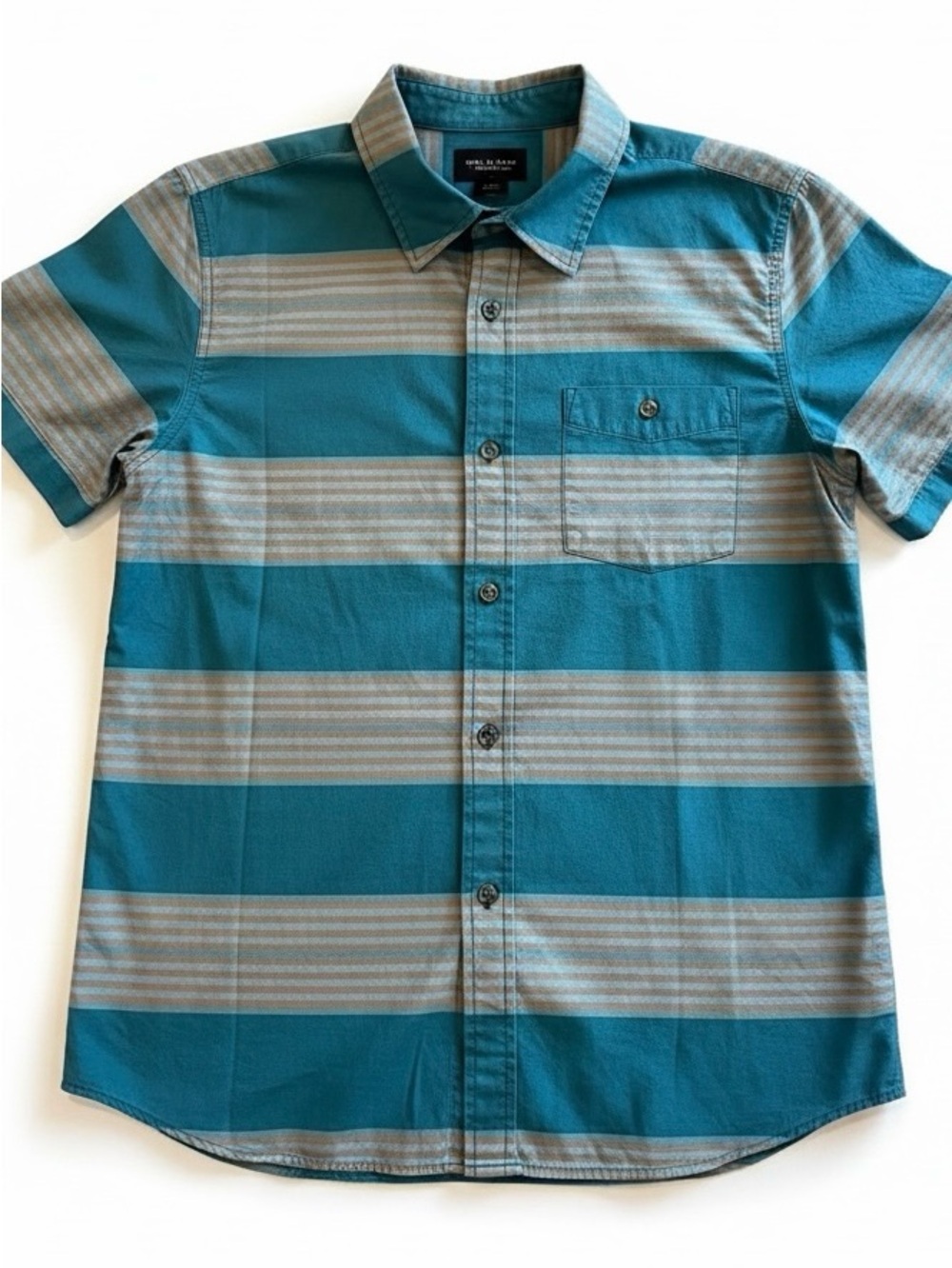 North Face Baytrail Yarn-Dye Shirt Mens L NWT Teal Stripe Short Sleeve Button Up